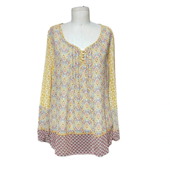MiracleBody by MiracleSuit Floral Peasant Blouse Yellow Multi Size Large‎ - Picture 1 of 9